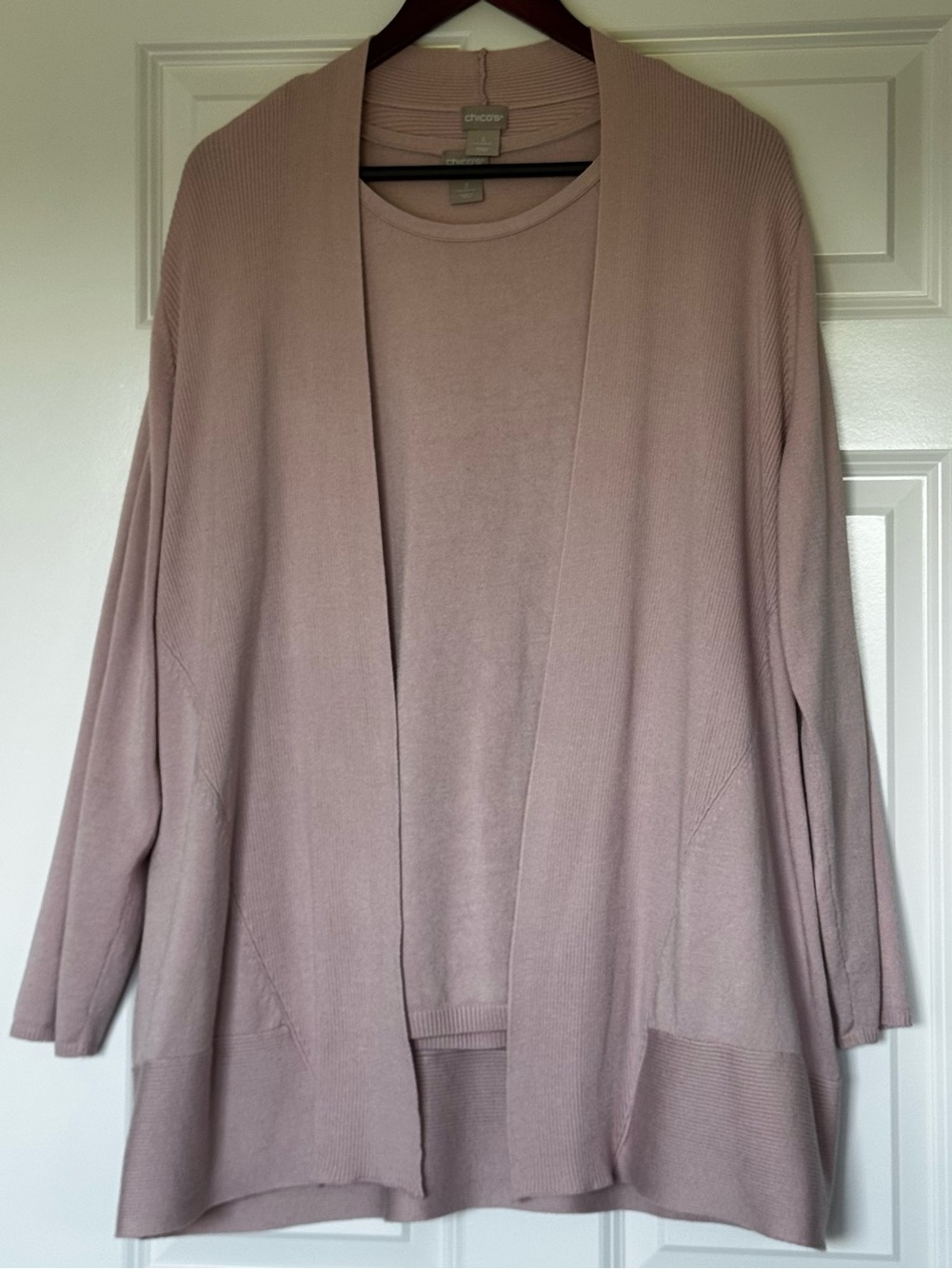 Two piece set Chico's Open-Front Long Cardigan Sweater and tank top - Dusty Rose